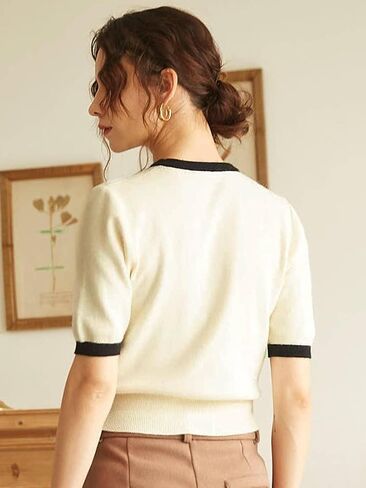 COZYEASE Women's Colorblock Short Sleeve Round Neck Tops Binding Knit Pullover Sweaters in Saudi Arabia