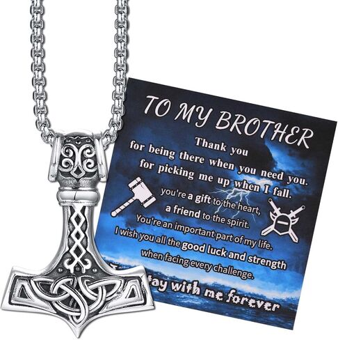 hisatan Thor Hammer Nordic Viking قلادة قلادة للرجال النساء، Mjolnir Thors Hammer سلتيك قلادة الفولاذ المقاوم للصدأ خمر سلسلة مجوهرات هدية للأب الابن الزوج صديقها الأخ حفيد الجد in Kuwait