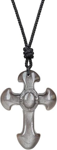 COAI Religious Jewelry Obsidian Stone Cross Pendant Necklace in Saudi Arabia