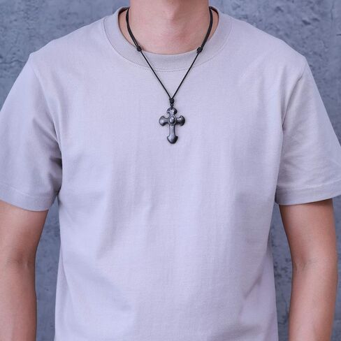 COAI Religious Jewelry Obsidian Stone Cross Pendant Necklace in Saudi Arabia
