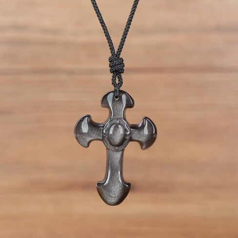 COAI Religious Jewelry Obsidian Stone Cross Pendant Necklace in Saudi Arabia