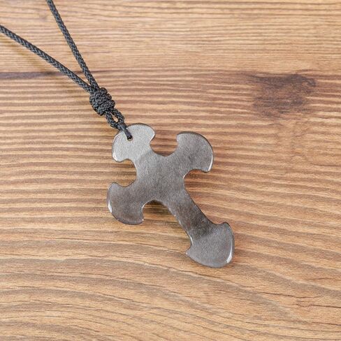 COAI Religious Jewelry Obsidian Stone Cross Pendant Necklace in Saudi Arabia