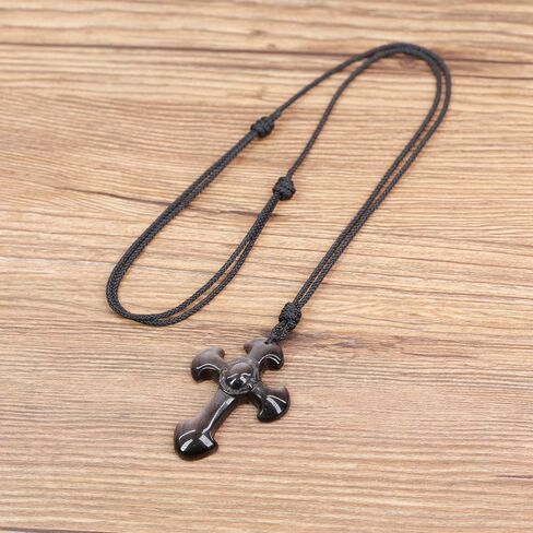 COAI Religious Jewelry Obsidian Stone Cross Pendant Necklace in Saudi Arabia