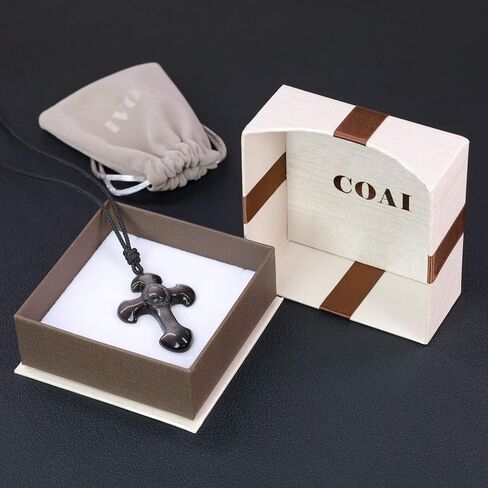 COAI Religious Jewelry Obsidian Stone Cross Pendant Necklace in Saudi Arabia