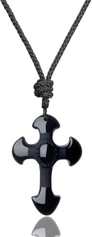 COAI Religious Jewelry Obsidian Stone Cross Pendant Necklace in Saudi Arabia