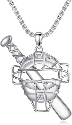 925 الفضة الاسترليني البيسبول الماسك قناع قلادة للرجال النساء البيسبول الرياضة مجوهرات البيسبول الخفافيش وقناع قلادة قلادة مع 22 + 2 '' الفولاذ المقاوم للصدا سلسله الأولاد الرياضة العصرية المجوهرات هديه in Kuwait