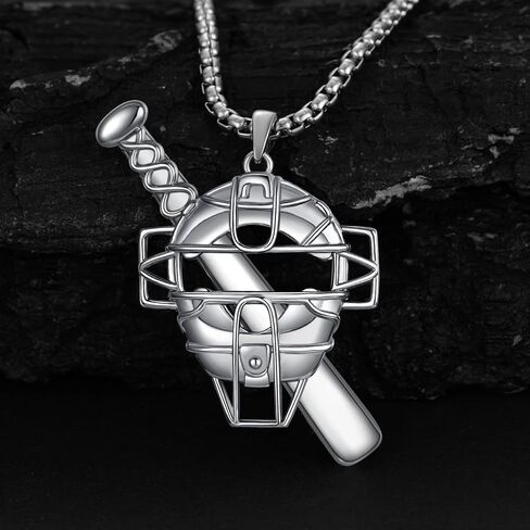 925 الفضة الاسترليني البيسبول الماسك قناع قلادة للرجال النساء البيسبول الرياضة مجوهرات البيسبول الخفافيش وقناع قلادة قلادة مع 22 + 2 '' الفولاذ المقاوم للصدا سلسله الأولاد الرياضة العصرية المجوهرات هديه in Kuwait