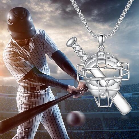 925 الفضة الاسترليني البيسبول الماسك قناع قلادة للرجال النساء البيسبول الرياضة مجوهرات البيسبول الخفافيش وقناع قلادة قلادة مع 22 + 2 '' الفولاذ المقاوم للصدا سلسله الأولاد الرياضة العصرية المجوهرات هديه in Kuwait
