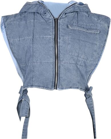 سترة نسائية من Dongfeng من قماش الدنيم المموه المنتفخ بدون أكمام وغطاء للرأس وكتف منسدل مثير ومربوط ومبطن منتفخ in Kuwait