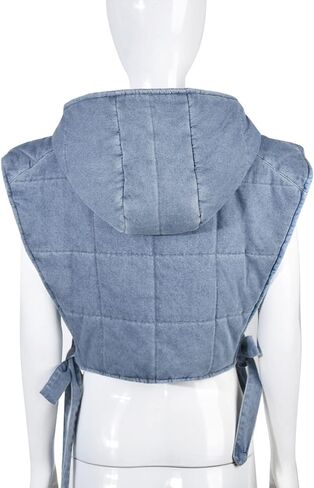 سترة نسائية من Dongfeng من قماش الدنيم المموه المنتفخ بدون أكمام وغطاء للرأس وكتف منسدل مثير ومربوط ومبطن منتفخ in Kuwait