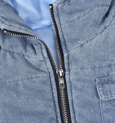 سترة نسائية من Dongfeng من قماش الدنيم المموه المنتفخ بدون أكمام وغطاء للرأس وكتف منسدل مثير ومربوط ومبطن منتفخ in Kuwait