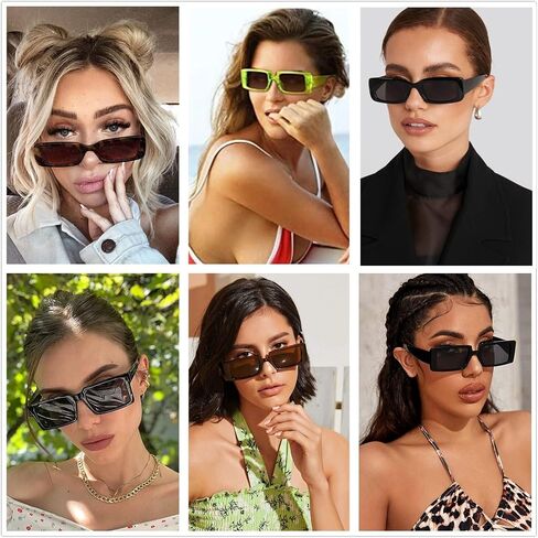 LASPOR Vintage Rectangle Sunglasses for Women Men Fashion Retro Small Square Frame Glasses UV 400 Protection Driving Black in Saudi Arabia