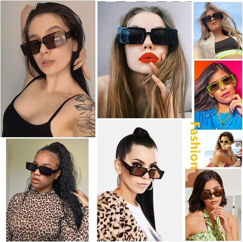 LASPOR Vintage Rectangle Sunglasses for Women Men Fashion Retro Small Square Frame Glasses UV 400 Protection Driving Black in Saudi Arabia