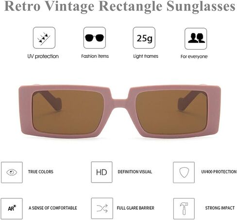 LASPOR Vintage Rectangle Sunglasses for Women Men Fashion Retro Small Square Frame Glasses UV 400 Protection Driving Black in Saudi Arabia