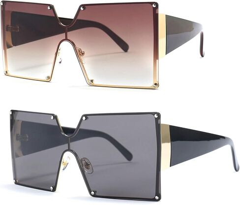 mincl/Oversized Shield Sunglasses Woman 2019 Fashion Luxury Shades UV400 Vintage Flat Top Futuristic Sunglasses in Saudi Arabia