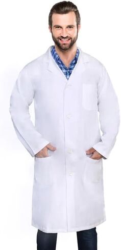 معطف مختبر للجنسين من DR Instruments DR201-L، 60% قطن، 40% بوليستر، معقم لمنع الانكماش، أبيض، مقاس L in Saudi Arabia