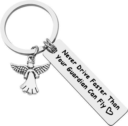 New Driver Keyring Gifts, Never Drive Faster Than Your Guardian Angel Can Fly Keychain for Daughter Son Nephew Niece Sweet 16 Gift Christmas Birthday Gifts Graduation Gifts for Boys Girls Friends in Kuwait