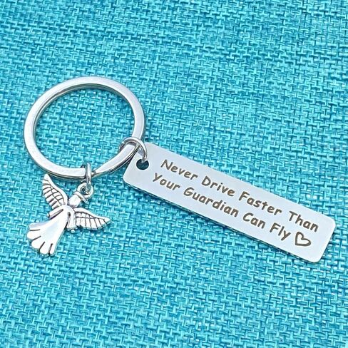 New Driver Keyring Gifts, Never Drive Faster Than Your Guardian Angel Can Fly Keychain for Daughter Son Nephew Niece Sweet 16 Gift Christmas Birthday Gifts Graduation Gifts for Boys Girls Friends in Kuwait