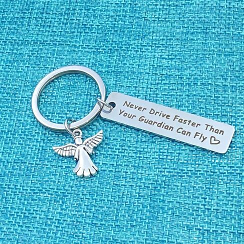 New Driver Keyring Gifts, Never Drive Faster Than Your Guardian Angel Can Fly Keychain for Daughter Son Nephew Niece Sweet 16 Gift Christmas Birthday Gifts Graduation Gifts for Boys Girls Friends in Kuwait