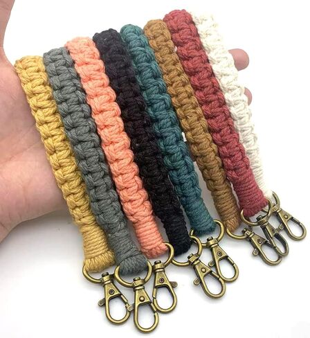Macrame Keychain Boho Handmade Wristlet Bracelet Keychain Wrist Lanyard Handmade Weave Exquisite Holder for Women in Kuwait