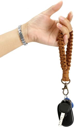 Macrame Keychain Boho Handmade Wristlet Bracelet Keychain Wrist Lanyard Handmade Weave Exquisite Holder for Women in Kuwait
