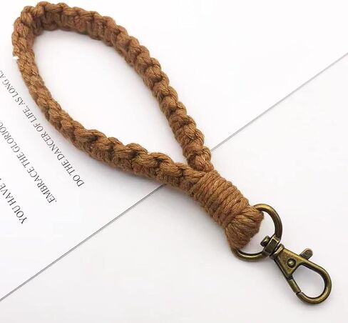 Macrame Keychain Boho Handmade Wristlet Bracelet Keychain Wrist Lanyard Handmade Weave Exquisite Holder for Women in Kuwait