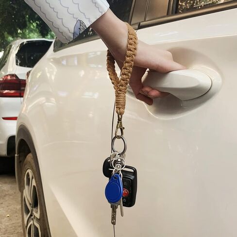 Macrame Keychain Boho Handmade Wristlet Bracelet Keychain Wrist Lanyard Handmade Weave Exquisite Holder for Women in Kuwait