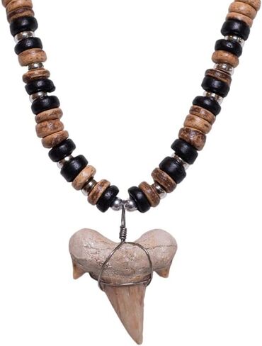 BlueRica Fossil Shark Tooth on Coconut Beads Necklace (20" 3S) in Saudi Arabia