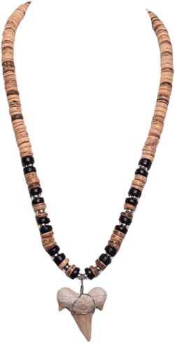 BlueRica Fossil Shark Tooth on Coconut Beads Necklace (20" 3S) in Saudi Arabia
