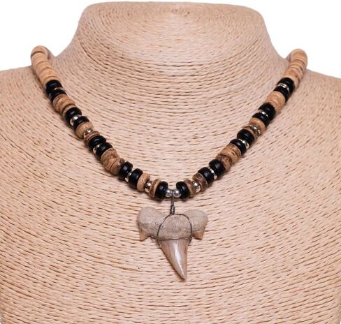 BlueRica Fossil Shark Tooth on Coconut Beads Necklace (20" 3S) in Saudi Arabia