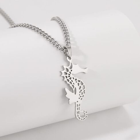 EUEAVAN Seahorse Pendant Necklace Stainless Steel Hollow Animal Charm Necklace Hawaiian Pendant Chain Necklace Ocean Gifts in Saudi Arabia