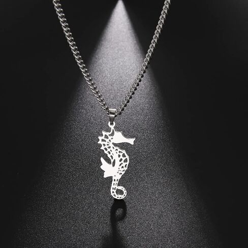 EUEAVAN Seahorse Pendant Necklace Stainless Steel Hollow Animal Charm Necklace Hawaiian Pendant Chain Necklace Ocean Gifts in Saudi Arabia