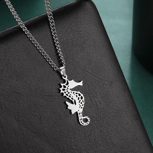 EUEAVAN Seahorse Pendant Necklace Stainless Steel Hollow Animal Charm Necklace Hawaiian Pendant Chain Necklace Ocean Gifts in Saudi Arabia