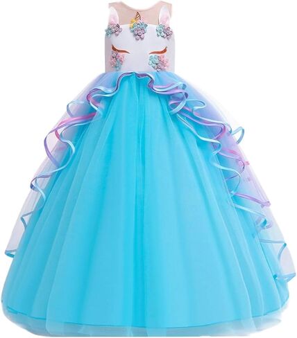 FMYFWY Unicorn Costume for Girls Birthday Pageant Party Dress Halloween Christmas Sleeveless Long Tulle Ball Gown w/Headband in Kuwait