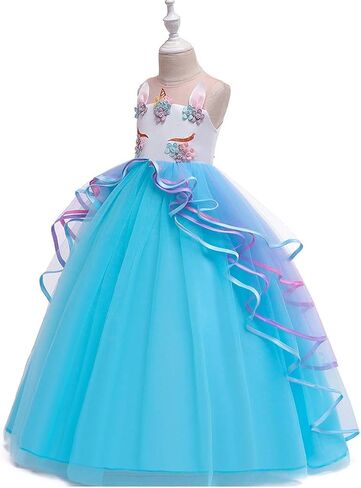 FMYFWY Unicorn Costume for Girls Birthday Pageant Party Dress Halloween Christmas Sleeveless Long Tulle Ball Gown w/Headband in Kuwait