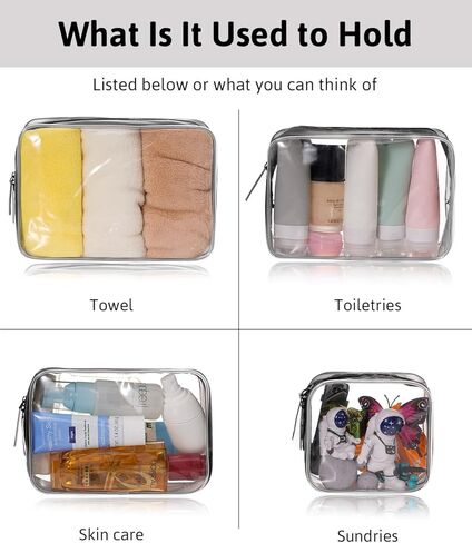 Meowoo Clear Travel Bags For Toiletries and Cosmetic, TSA Approved Clear Organizer Bags, Waterproof Pvc Clear Pouches For Airline Travel, Bathroom And Organizing (Black, XL+L+M+S 4pcs) in Kuwait