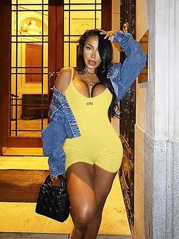 بدلة قطعة واحدة للسيدات من CTU مثيرة بياقة على شكل حرف v وحزام سباغيتي قابل للتعديل وقابلة للتمدد مضلعة ملابس النادي رومبير in Kuwait
