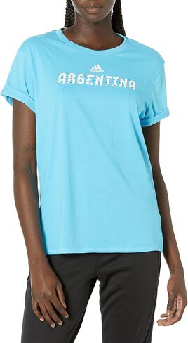 adidas Women's World Cup 2022 Tee, Bright Cyan (Argentina), Large in Saudi Arabia