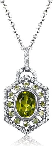 قلادة من الفضة الإسترلينية من كارلين 2.15 قيراط حجر الزبرجد الأخضر الأصلي حجر البلد قلادة للنساء ، طول السلسلة 16+2 بوصة, معدن أحجار كريمة, الزبرجد in Kuwait