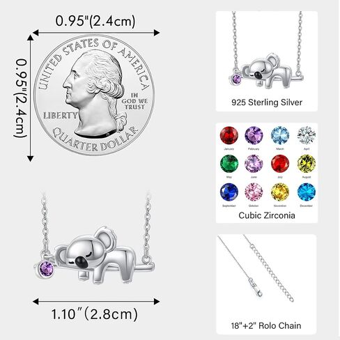 JUSTKIDSTOY Koala Necklace Sterling Silver Cute Animal Koala Bear Birthstone Necklace Jewelry Christmas Birthday Gifts for Women Girls in Saudi Arabia