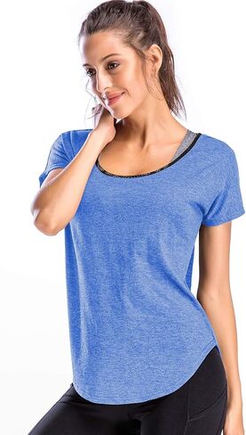تي شيرت نسائي أساسي للتمرين تي شيرت نسائي رياضي مفتوح من الخلف وأكمام قصيرة لليوجا صيفي in Kuwait