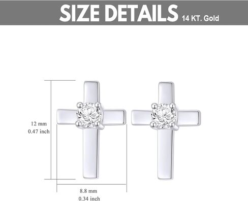 SISGEM 14k Gold Created Moissanite Cross Stud Earrings for Women, Real 14kt Gold Religious Earrings for Her in Saudi Arabia