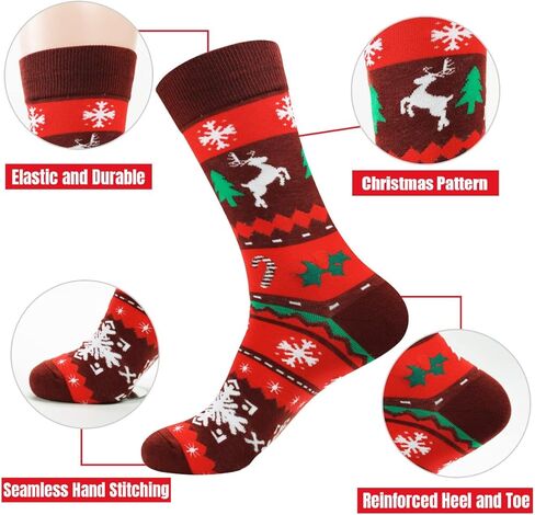 Mens Christmas Socks, Funny Novelty Funky Dress Socks Crazy Fashion Cool Holiday Gifts for Men 6 Pairs in Kuwait