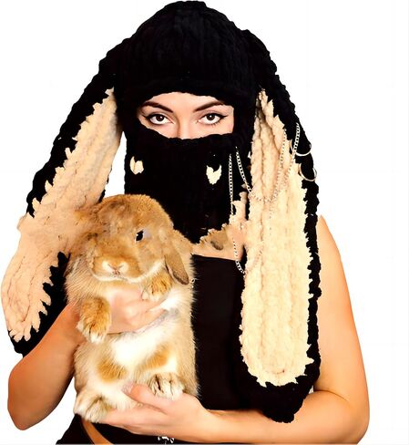 New Bunny Hat Contains Neck Gaiters and MasksWool Long Ear Mask Headwear Bunny Ear Beanie Bunny Ear Hat in Saudi Arabia