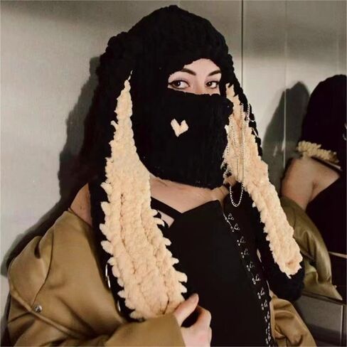 New Bunny Hat Contains Neck Gaiters and MasksWool Long Ear Mask Headwear Bunny Ear Beanie Bunny Ear Hat in Saudi Arabia