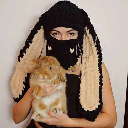 New Bunny Hat Contains Neck Gaiters and MasksWool Long Ear Mask Headwear Bunny Ear Beanie Bunny Ear Hat in Saudi Arabia