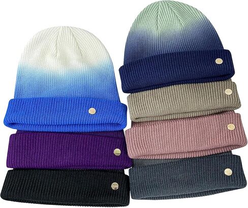 Croogo Tye Die Cuffed Slouchy Skull Caps Women Winter Warm Knit Beanie Hat Ski Hat Daily Ribbed Toboggan Cap Men Brimless Cap in Saudi Arabia