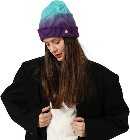 Croogo Tye Die Cuffed Slouchy Skull Caps Women Winter Warm Knit Beanie Hat Ski Hat Daily Ribbed Toboggan Cap Men Brimless Cap in Saudi Arabia