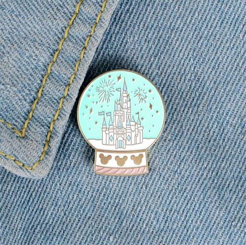 Cartoon creative crystal ball brooch Castle Palace brooch pin Wild clothes badge cute brooch, Metal, no gemstone in Kuwait