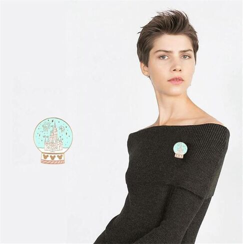 Cartoon creative crystal ball brooch Castle Palace brooch pin Wild clothes badge cute brooch, Metal, no gemstone in Kuwait